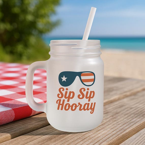 Patriotic Mason Jar Mug: 4th of July BBQ Drinkware with Straw