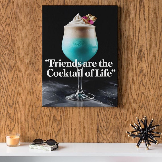 Blue Lagoon Cocktail Canvas Print, Friendship Bar Art Decor