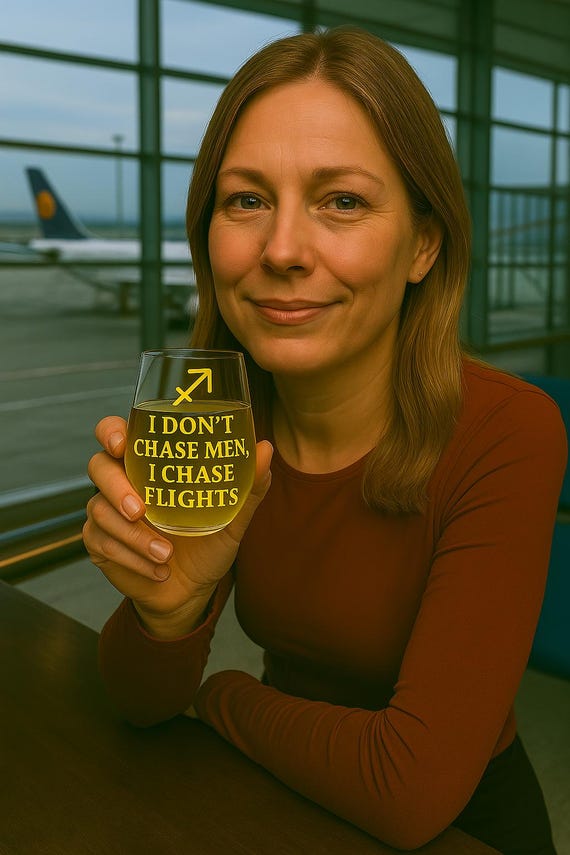 Sagittarius Wine Glass: Funny Travel Quote - Astrology Gift