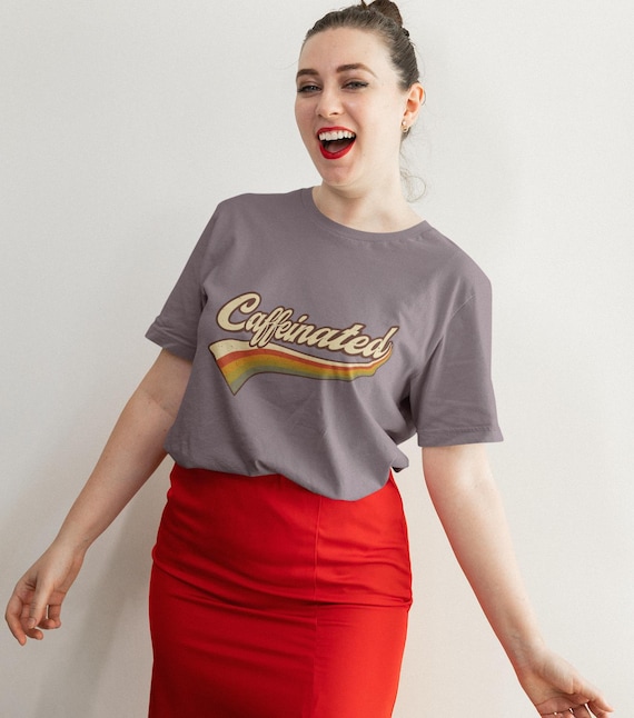 Coffee Lover Shirt Retro Caffeine Addict Tee Rainbow Coffee T-Shirt Barista Gift Unisex Typography Caffeine Addict Coffee Festival Outfit