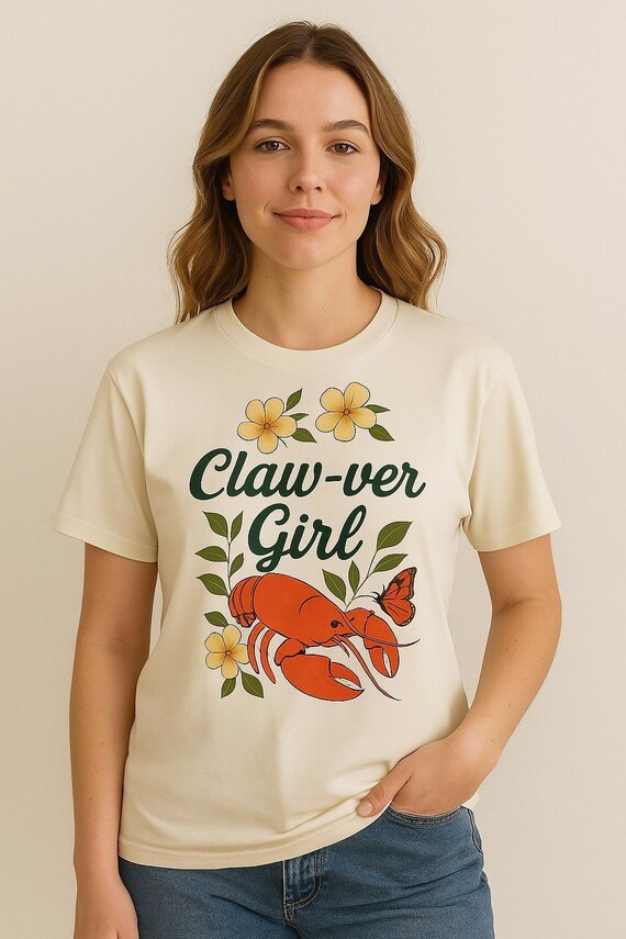 Claw-ver Girl Lobster Comfort Colors Tee: Retro Coastal Cowgirl Shirt