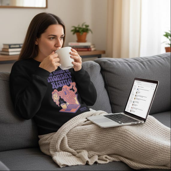 Monday sweatshirt, funny workwear hoodie, retro coffee humor,  office at home, sarcastic sweater