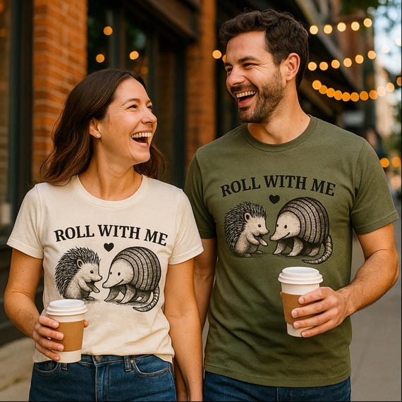 Funny Couple T-Shirt: Hedgehog & Armadillo Graphic Tee
