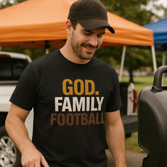 God Family Football T-Shirt: Christian Faith Tee, Fall Sports Gift