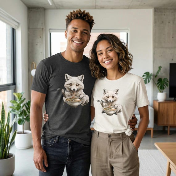Fox Eating Ramen Graphic Tee – Cozy, Quirky Animal Shirt for Food Lovers