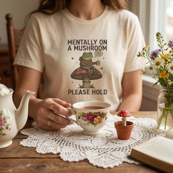 Frog Mushroom Illustration T-Shirt | Whimsical Nature Lover Tee Funny Frog Meme shirt