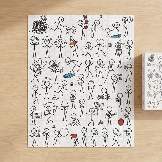 Stick Figure Crowd Puzzle, Spot the Red Flag Puzzle • Funny Search & Find Puzzle • Snarky Adult Puzzle 110 / 252 / 520 Pieces