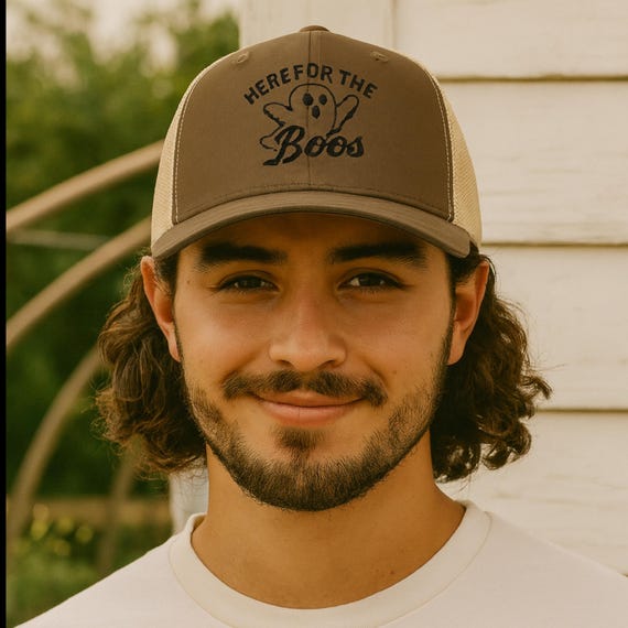 Booze & Boos Ghost Embroidered Trucker Hat - Halloween Costume