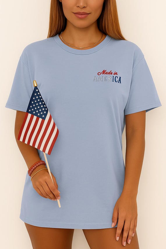 Embroidered USA Oversized Tee: Bella+Canvas Patriotic 4th of July Shirt