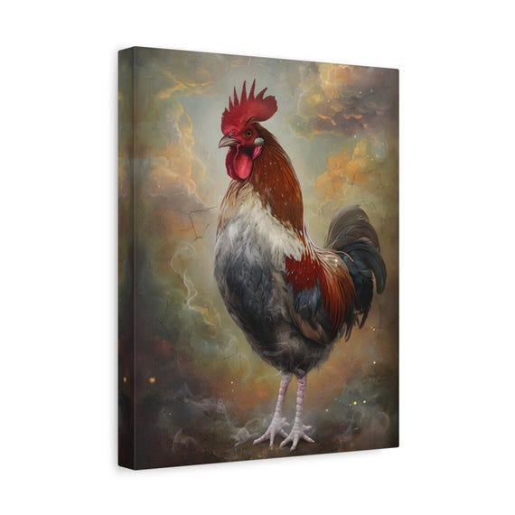 Whimsical Rooster Canvas Art: Enchanted Farmhouse Decor