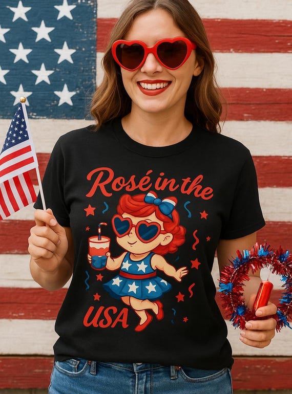 Rosé in the USA T-Shirt: Funny Patriotic 4th of July Wine Tee