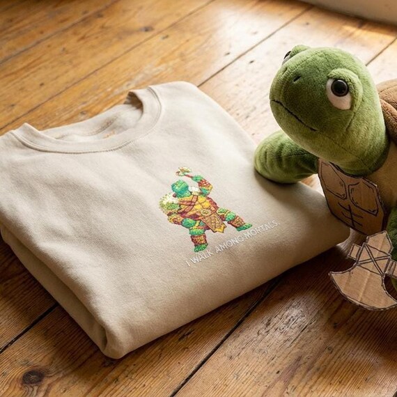 Turtle Barbarian Embroidered Meme Shirt  I Walk Among Mortals Tee  Funny Tiny Creature Graphic