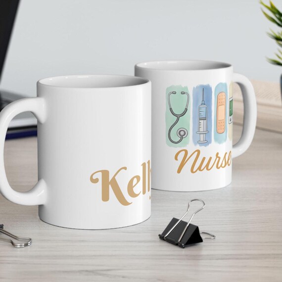 Personalized Nurse Coffee Mug 11oz 15oz  Cute Medical Gift for Nurses Month, Heartbeat Mug,  RN Graduation Gift