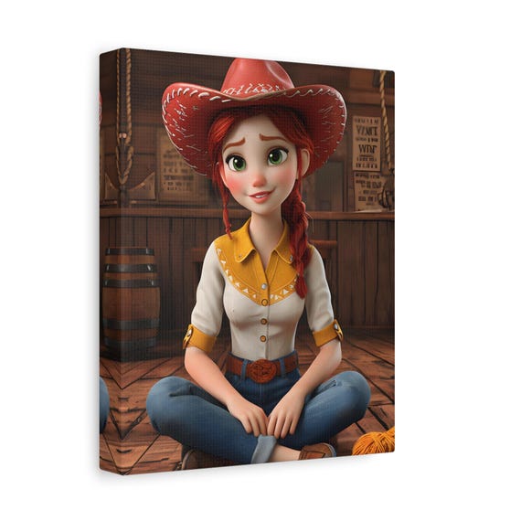 Toy Story Jessie Canvas Print Cowgirl Kids Room Decor Disney Pixar Nursery Wall Art Movie Character Gift for Kids Bedroom Playroom Hanging