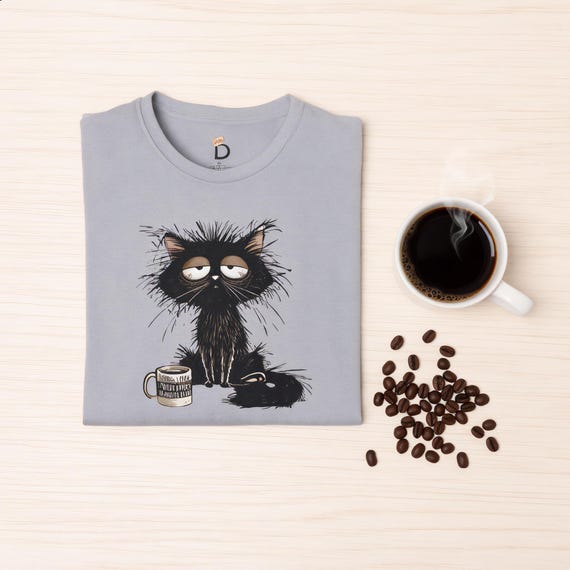 Black cat tee, funny goth nine lives coffee lover t-shirt