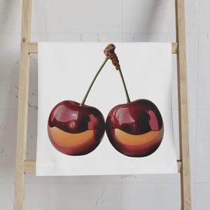 Cherries Hand Towel, Kitchen Decor, Fruit Towel, Cute Tea Towel, Hostess Gift, Cherry Lover Gift, Farmhouse Towel
