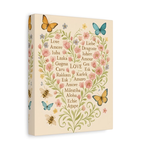 Botanical Promise Canvas Art: Multilingual Inspirational Plant Illustration