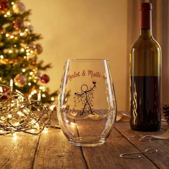Merlot & Mistle-No Wine Glass • Funny Christmas Stemless Wine Lover Glass 11.75 oz