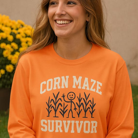 Corn Maze Survivor Long Sleeve Top  Fall Festival Pumpkin Patch Tee   Autumn Harvest Shirt