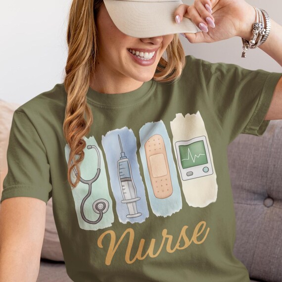 Comfort Colors Nurse T-Shirt: Watercolor Medical Icons, RN Gift