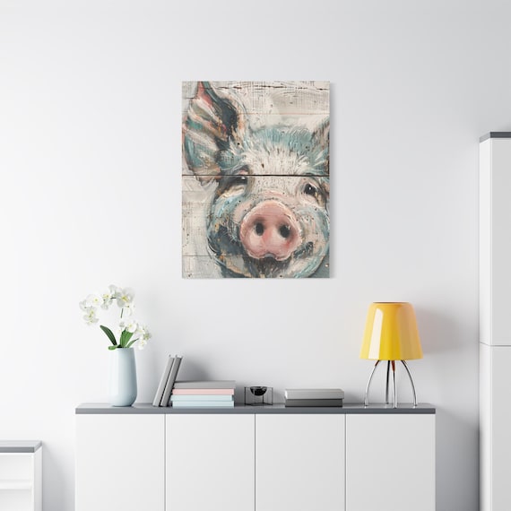 Shabby Chic Pig Canvas Art: Distressed Farmhouse Decor