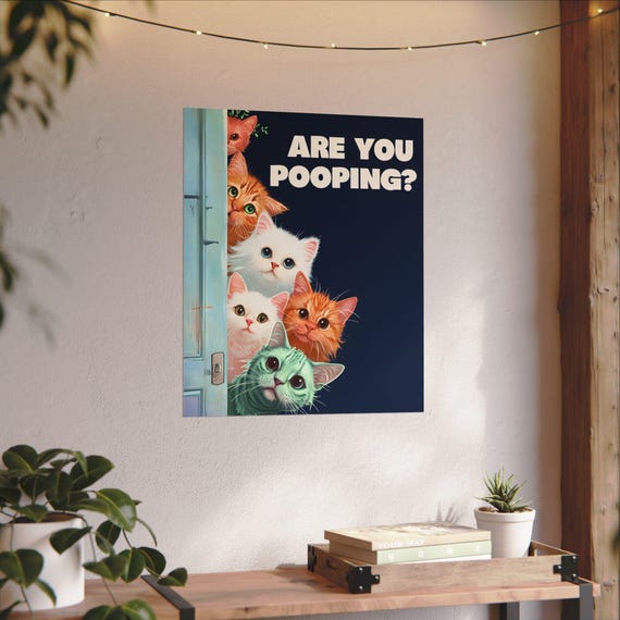 Funny Cats Bathroom Poster: Watercolor Texture, Humorous Wall Art