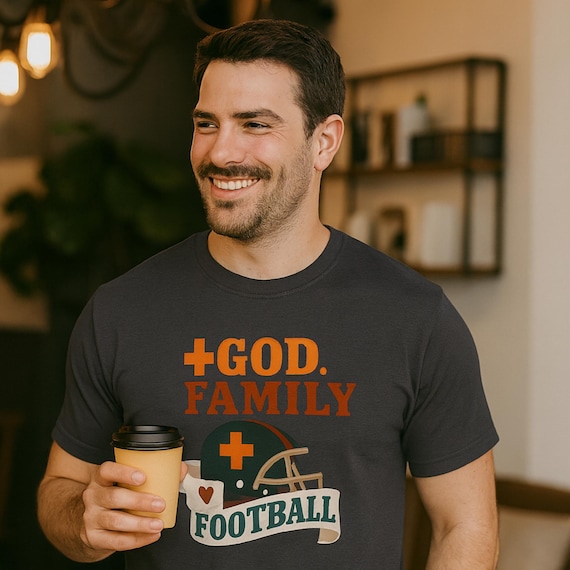 God Family Football T-Shirt: Christian Game Day Tee - Unisex Bella+Canvas