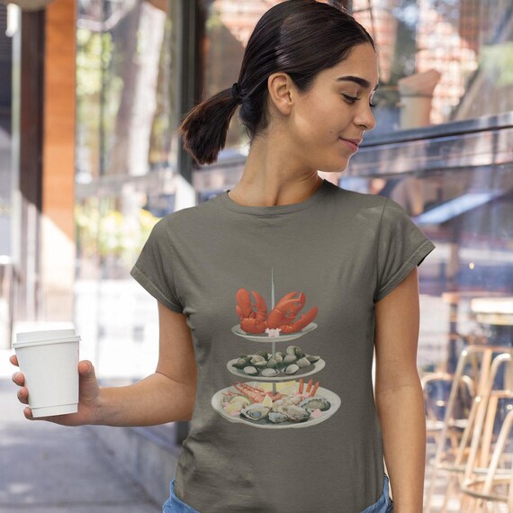 Trendy European Coastal Vibe Seafood Lover Shirt Gift for Dad Father's Day Gift Beach Vacation Shirt Italian Summer Style Lobster Oysters