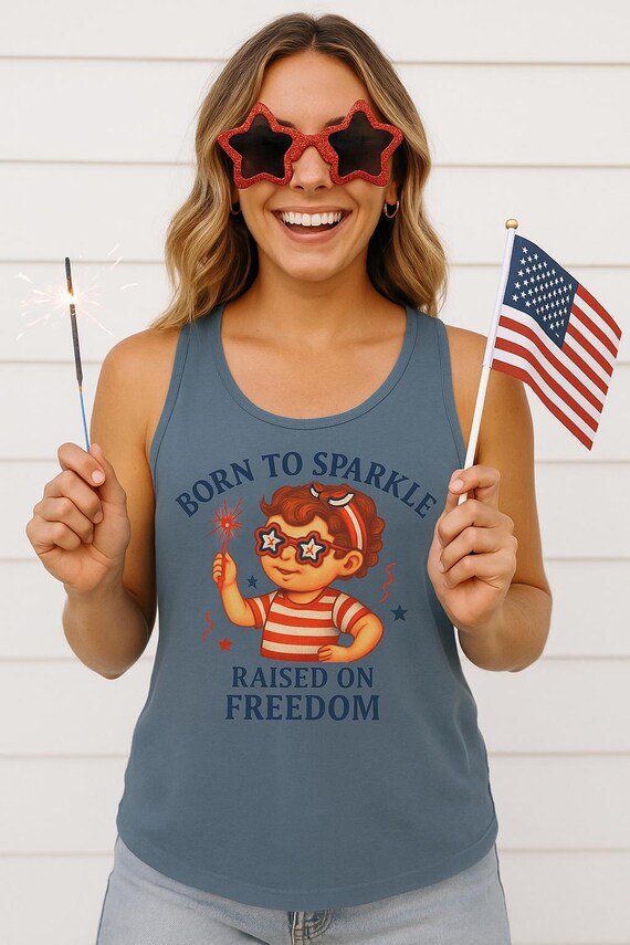 Born to Sparkle Tank Top: Vintage 4th of July Comfort Colors Tee