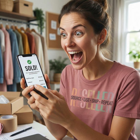 Personalized Reseller T-Shirt, Source List Ship Repeat, Bella Canvas 3001