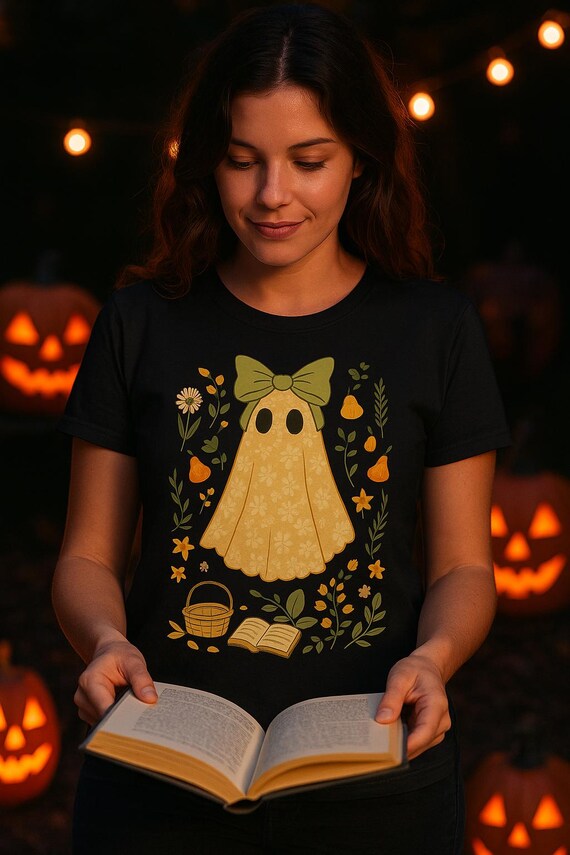 Cottagecore Ghost T-Shirt: Floral Lace, Vintage Halloween Tee