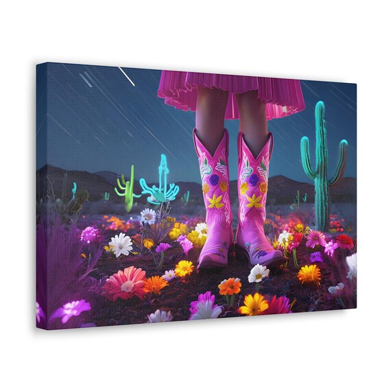 Cosmic Cowgirl Boots Canvas Wraps Western Wall Art Southwestern Home Decor Boho Cowgirl Gift Rustic Cowgirl Painting girls room decor