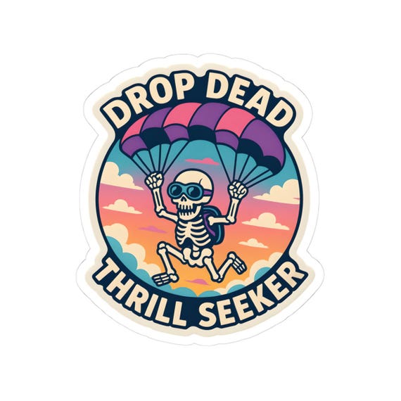 Parachuting Skeleton Sticker: Spooky Halloween Vinyl Decal