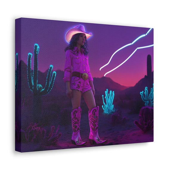 Neon Cosmic Cowgirl Canvas Gallery Wraps - Western Home Decor, Cowgirl Wall Art, Neon Art Prints, Boho Cowgirl, Cowgirl Room Decor