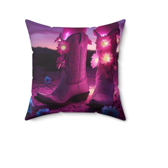 Cosmic Neon Cowboy boots Spun Polyester Square Pillow