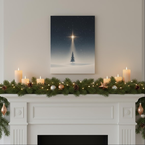 Star of Peace Christmas Canvas: Minimalist Winter Snow Scene