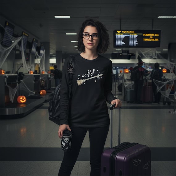 We Fly Tee: Comfort Colors Witchy Long Sleeve Halloween Shirt