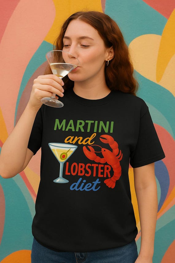 Funny Martini & Lobster T-Shirt: Foodie Beach Vacation Tee