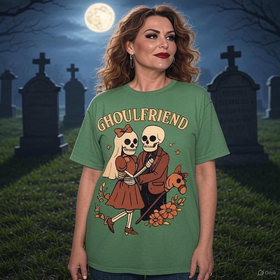 Ghoulfriend Skeleton Couple Shirt: Comfort Colors Retro Halloween Tee