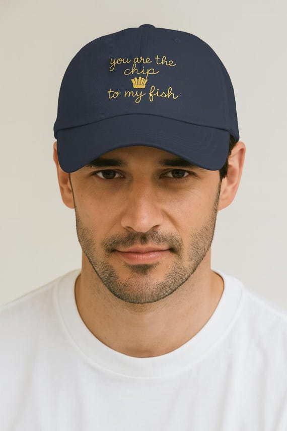 Fish & Chip Embroidered Dad Hat Set: Matching Couple Caps