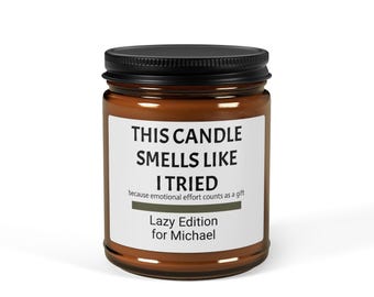 Bougie de soja dans un pot ambré | Étiquette amusante, parfumée