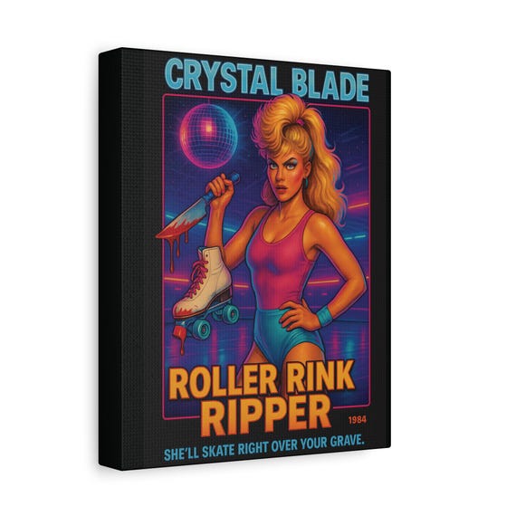 80s Horror Canvas Print: Scream Queen Roller Rink Retro Decor