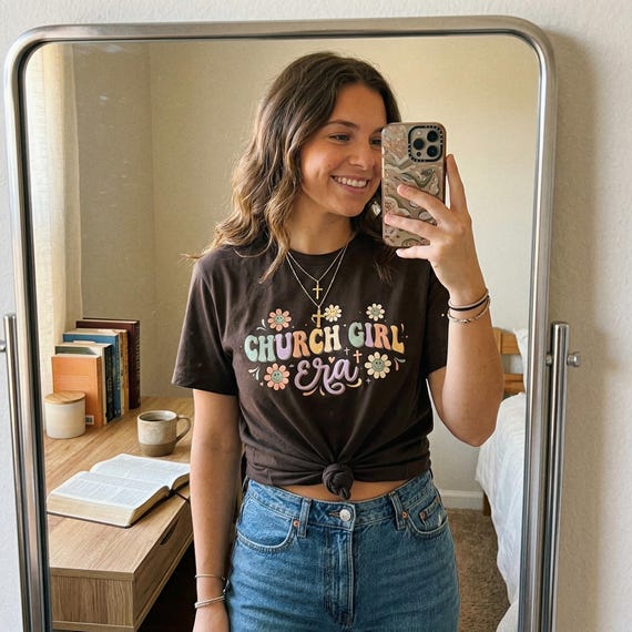 Retro Church Girl T-Shirt Faith Outfit  Vintage Floral Pastel Christian Tee for Women  Sunday Church, Bible Study, Jesus shirt