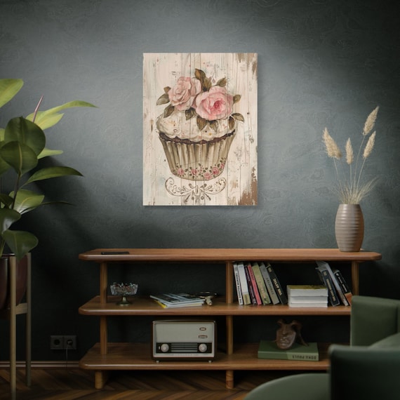 Shabby Chic Cupcake Canvas: Vintage Kitchen Cottagecore Wall Art