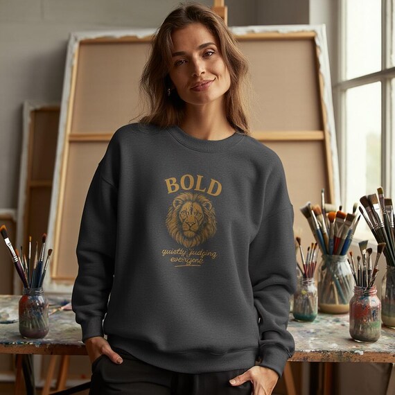 BOLD Lion Sweatshirt • Quietly Judging Everyone • Vintage Golden Lion Crewneck • Sarcastic Graphic Sweater