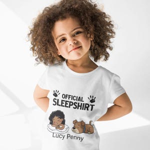 Official Sleepshirt for Kids, Personalized Name Tee, Youth Pajama Shirt, Custom Gift, Fun Bedroom Shirt Cartoon Design  Gift for Kids