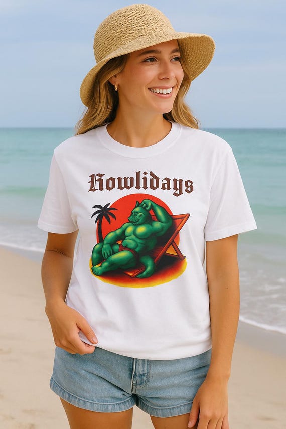 Wolfman Howlidays Comfort Colors T-Shirt: Spooky Halloween Beach Tee