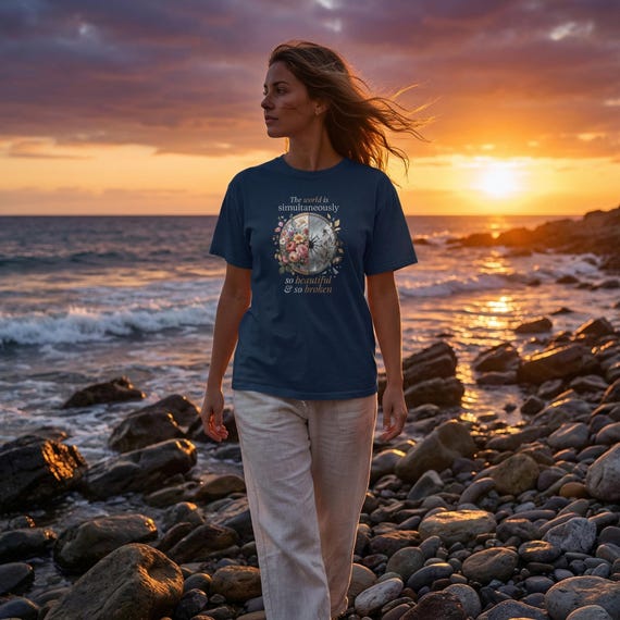 Beautiful and Broken T-shirt  Poetic Quote Tshirt with Floral Art, Resilience, Hope, Illustrated Inspirational Tee