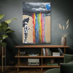 Rainbow Rain Canvas Art: Whimsical Child with Kite