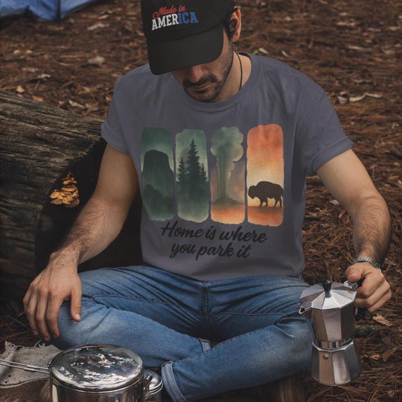 Home Is Where You Park It T-Shirt: Vintage Camper & Forest